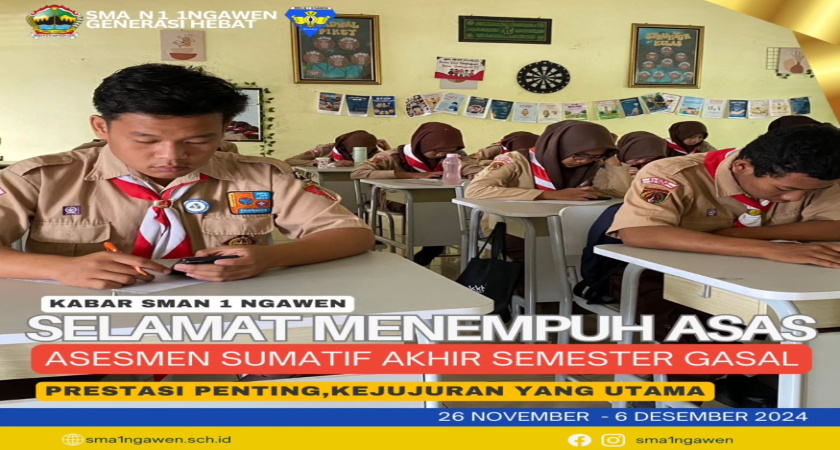 Selamat Menempuh Asesmen Sumatif Semester Gasal mulai 26 November - 6 Desember 2024.